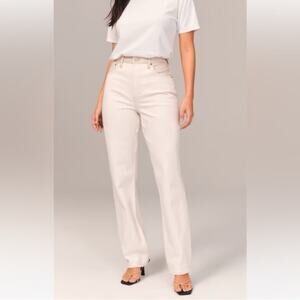 Abercrombie Cream Curve Love Leather Trim 90’s Straight Ultra High Rise Jeans